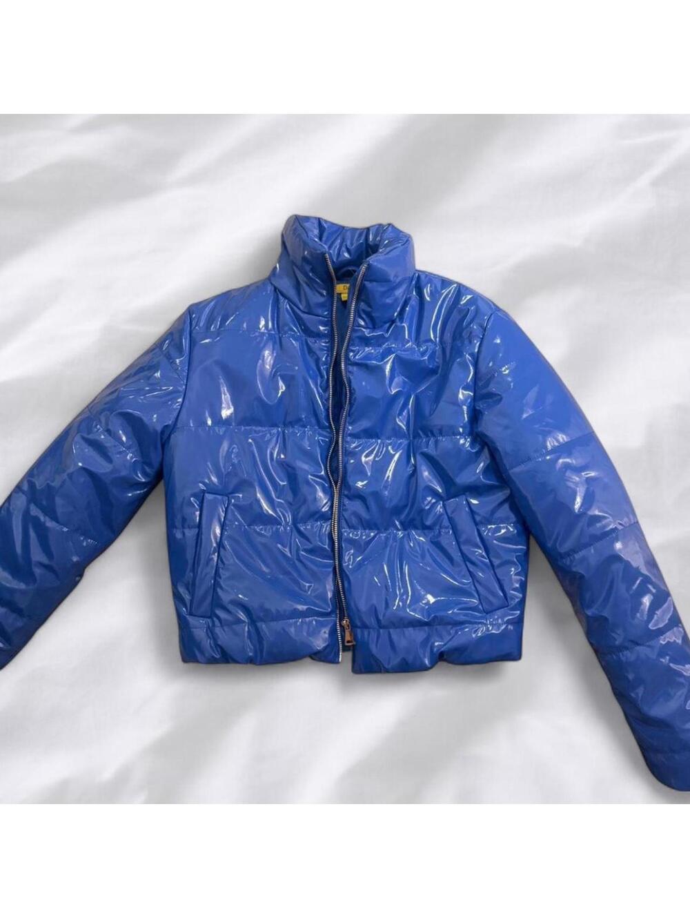 Royal Blue Patent Puffer Jacket Size Medium